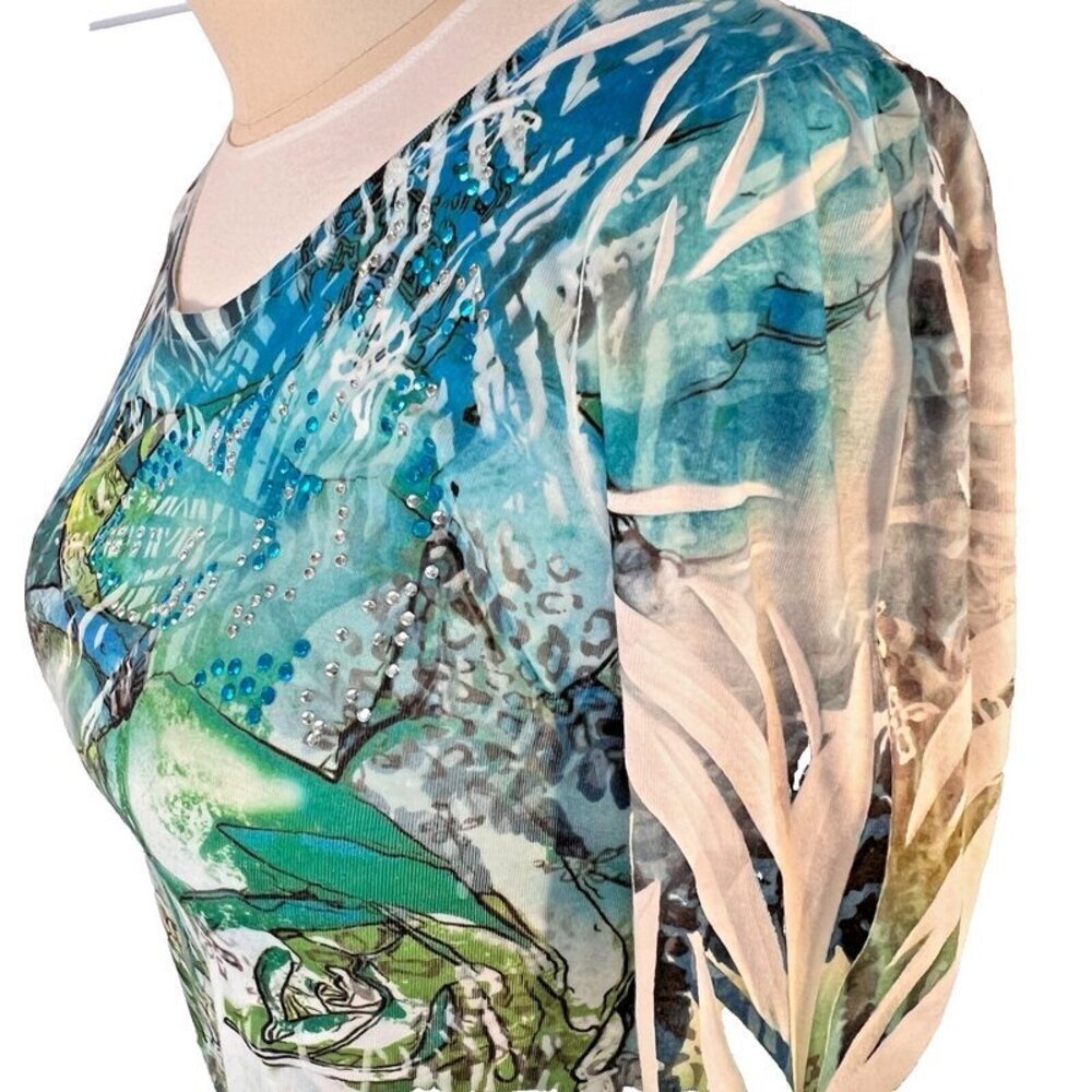 Style & Co - Women's L Tunic Top Lace Hem Sublimation Floral Animal Print - Picture 6 of 11